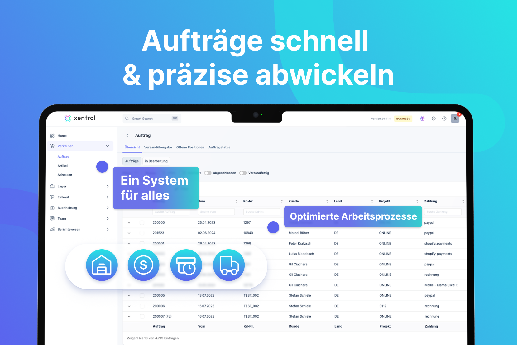 screenshot of Xentral Software